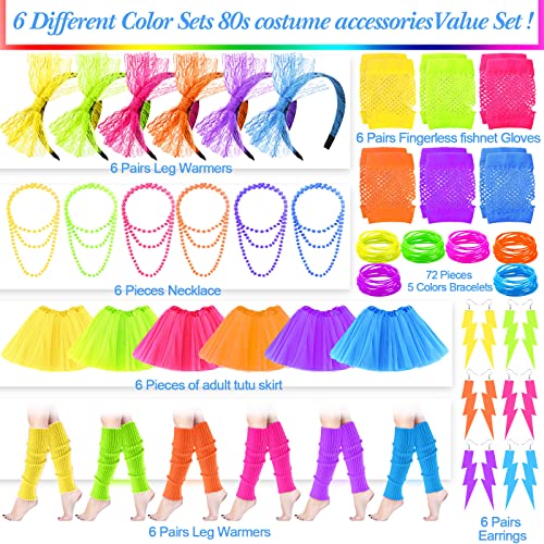 JaGely 42 Pieces 80s Costume Accessories Set Earring Necklace Fishnet Gloves Bracelet for Christmas Women Outfit 80s Party(Six Colors)