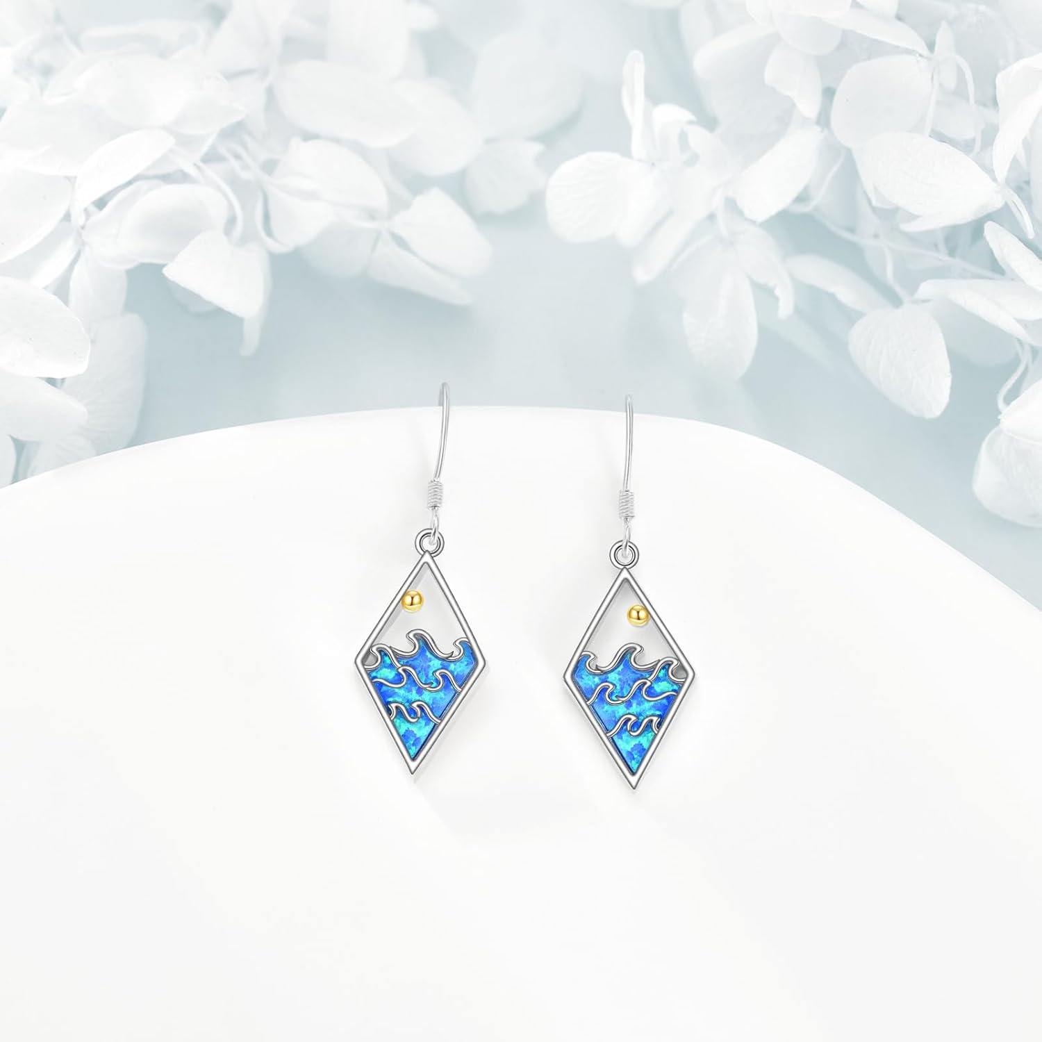 Ocean Wave/Lighthouse Earrings 925 Sterling Silver Dangle Earrings Opal Ocean Theme Jewelry Gifts for Women - Image 2