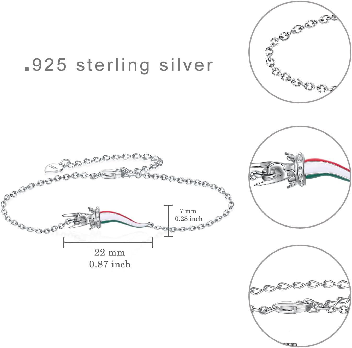 Italian Horn Bracelet Sterling Silver Lucky Italian Horn Bracelet Italian Jewelry Gift for Women - Image 4