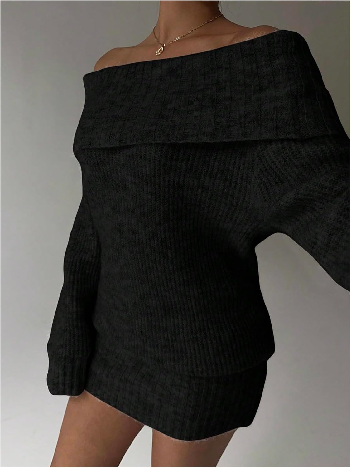 SOLY HUX Women's Off The Shoulder Mini Dress Long Sleeve Bodycon Knit Sweater Dresses - Image 4