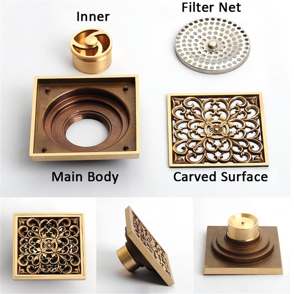 Italiano: Euro Piano Scoins Antique Brass Doccia Doccia Drain Draft Bagno Euro Quadrato Piano Scolare Copertura del Filtro(3-Pack)