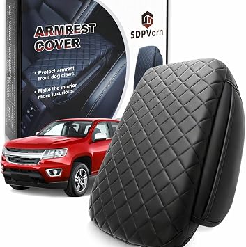 Armrest Cover for 2015-2022 Chevy Colorado GMC Canyon Accessories Center Console Pad Arm Rest Lid Cushion with Pockets, Black Faux Leather