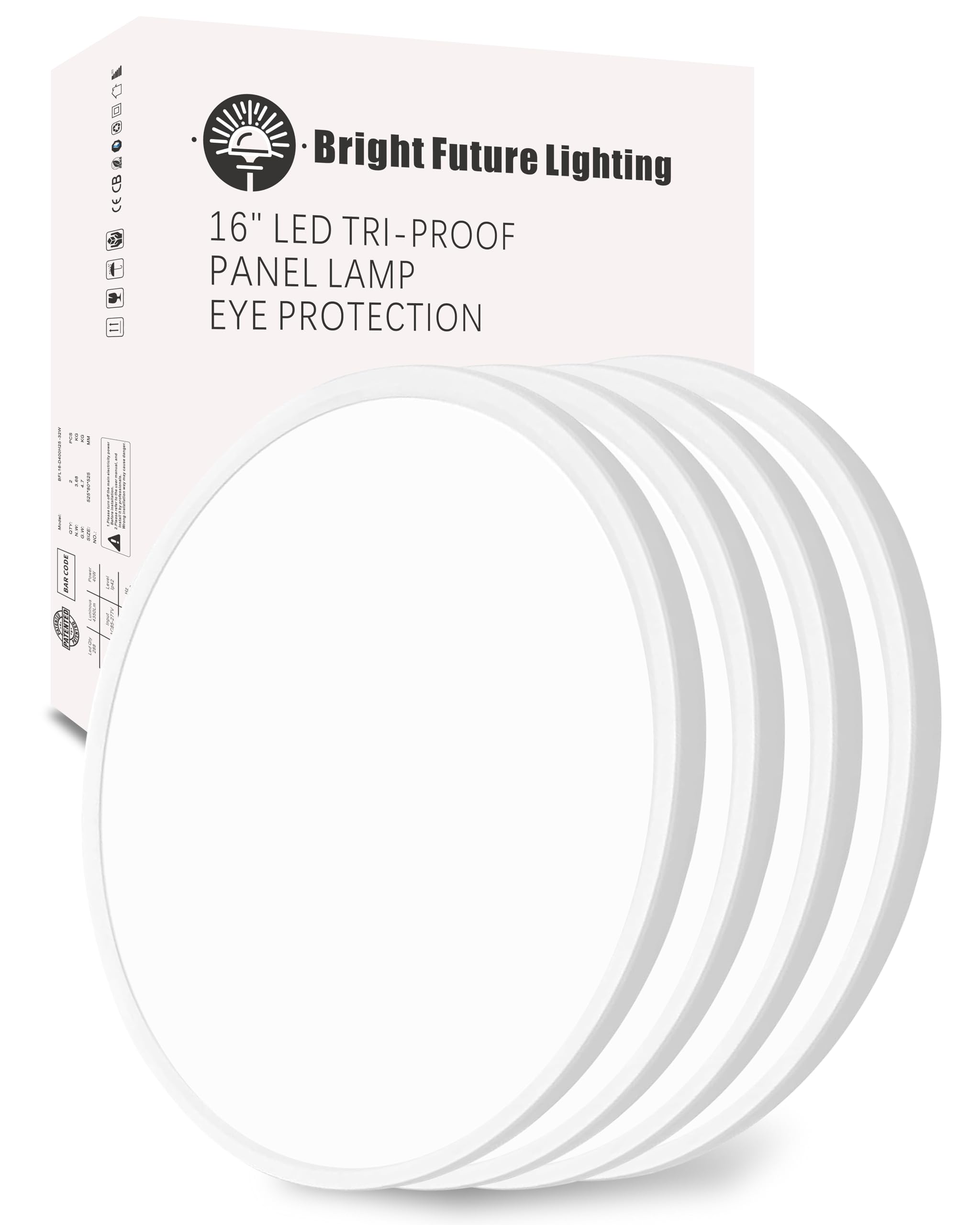 4Pack 16 Inch Led Flush Mount Ceiling Light,32W,3480LM,3000K/4000K/6000K 3CCT Selectable,White Ultra-Slim Ceiling Lighting Fixture,Round Low Profile Flat Panel Light for Bedroom,Kitchen,Hallway,Office