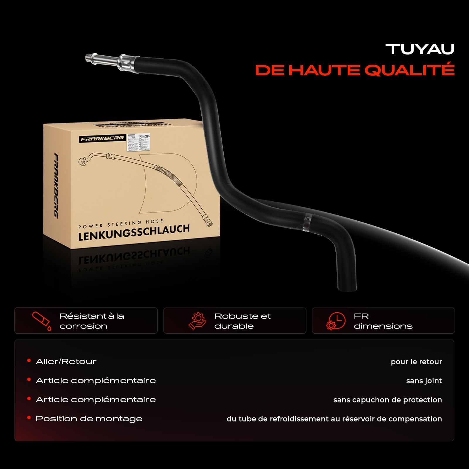 Frankberg 1x Tuyau hydraulique Direction Compatible avec Série 5 E39 520 523 525 528 530 2.0L-3.0L 1996-2004 Série 7 E38 728i, iL 2.8L 1995-2001