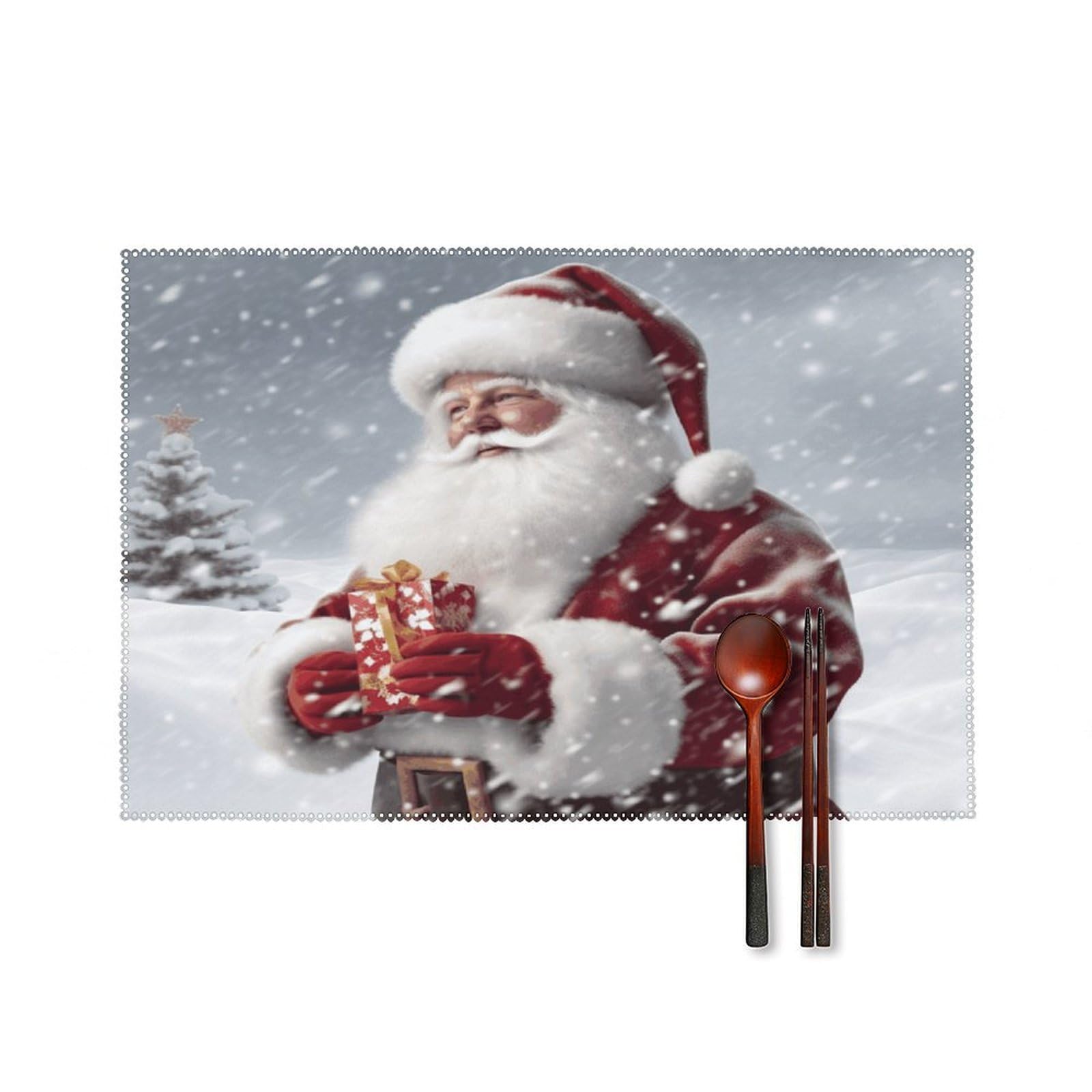 Santa Claus Snow Secenry Placemats Washable Not Fade Placemats Practical Heat Resistant Place Mats for Outdoor Patio Table Mats Kitchen Dining Party Decoration