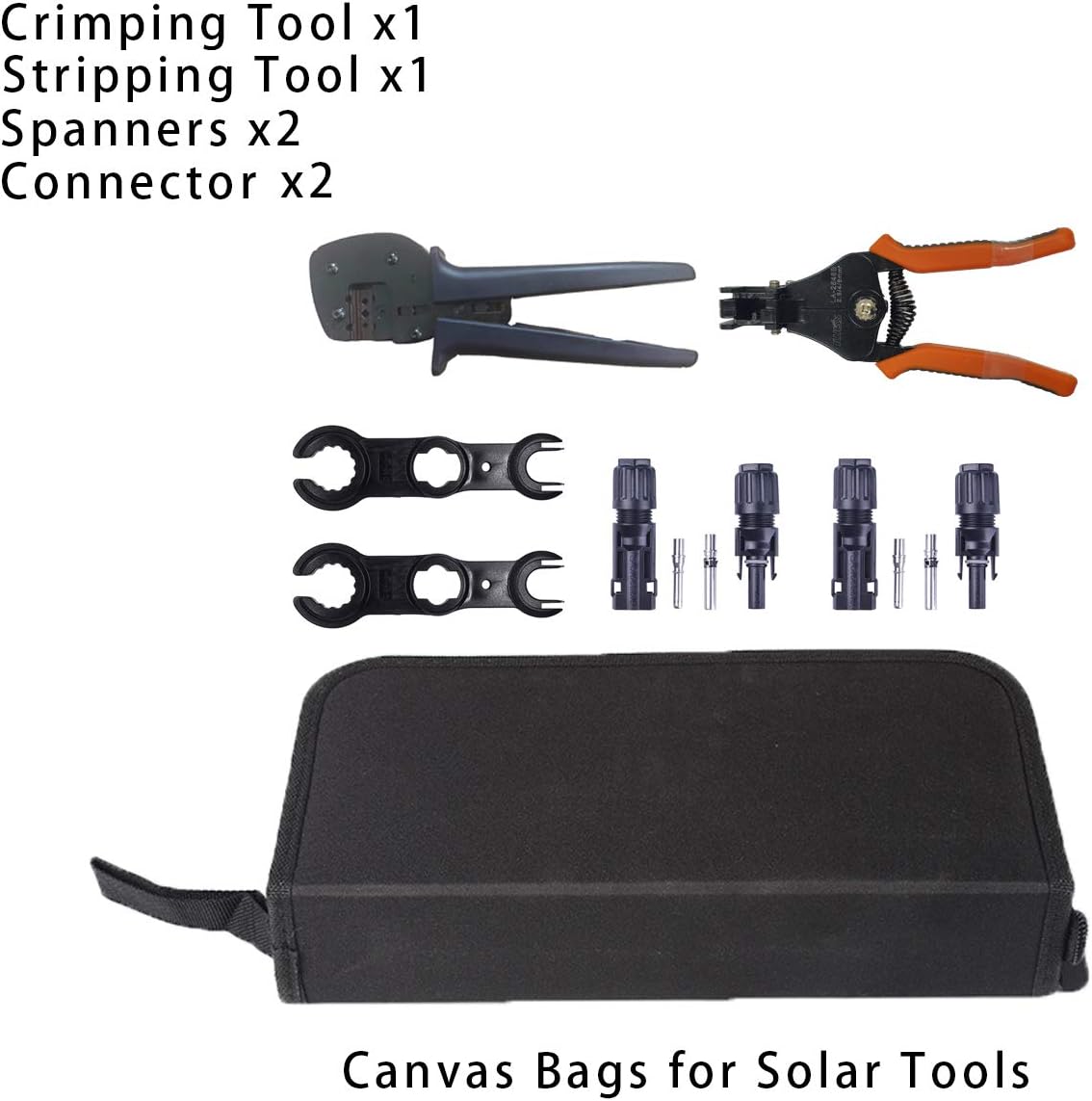 Solar PV Connector Crimper Tool Kit for 14/12/10AWG (2.5/4.0/6mm²) Solid Copper Pins, Crimping and Stripping Tools, Spanner Bag for Photovoltaic