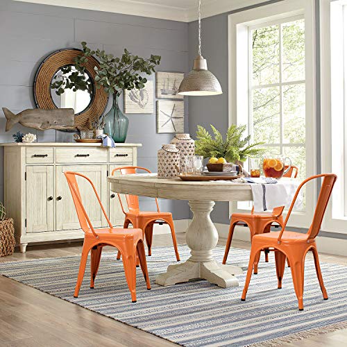 Image of Devoko Metal Indoor-Outdoor Chairs Distressed Style Kitchen Dining Chairs Stackable Side Chair with Back Set of 4 (Orange)
