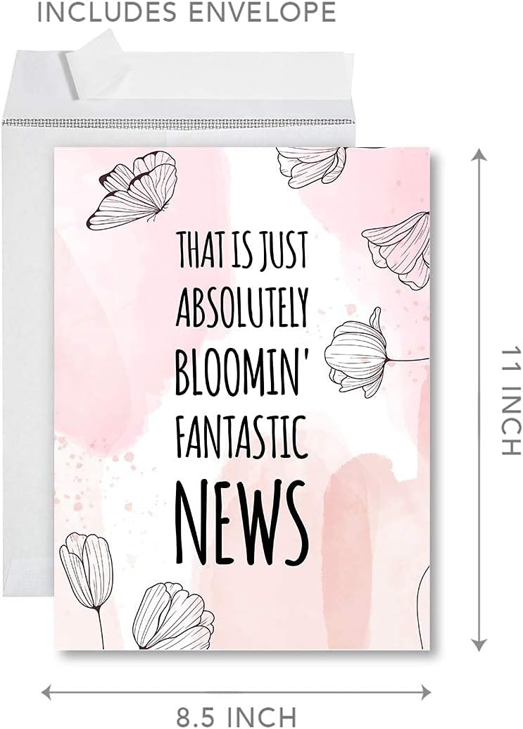 Andaz Press Funny Congratulations Jumbo Card With Envelope, Bloomin' Fantastic News, Punny Engagement Pregnancy Graduation New Home, Job Retirement Greeting Card for Her Women, 8.5 x 11 inch, 1-Pack