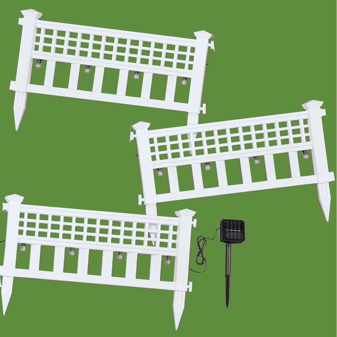 Collections Etc Solar Powered White Garden Border Fence, White - Set of 3 Panels - Edge Your Garden or Pathway Stylishly - 23" x 14" Each