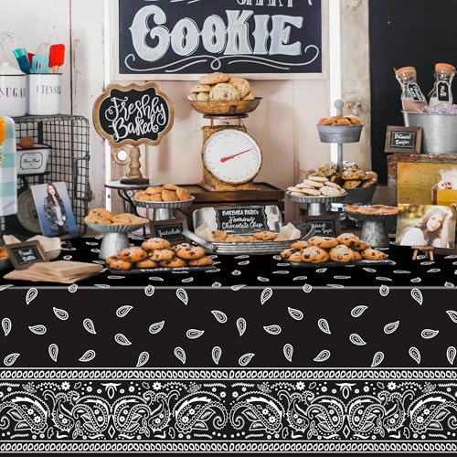 K1Tpde K1-TABLECLOTHS-BANDANA BLACK 6P 6Pcs Black Bandana Party Tablecloths, Cholo Gangsta Theme Bandana Table Covers, Bandana Plastic Tablecloth, Cholo Themed Western Party Decorations For Adult thumb #3