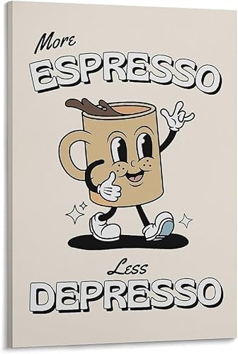 HBHEYUN Póster de arte de pared con texto en inglés More Espresso Less Depresso y More Espresso Less Depresso, póster decorativo para sala de estar,