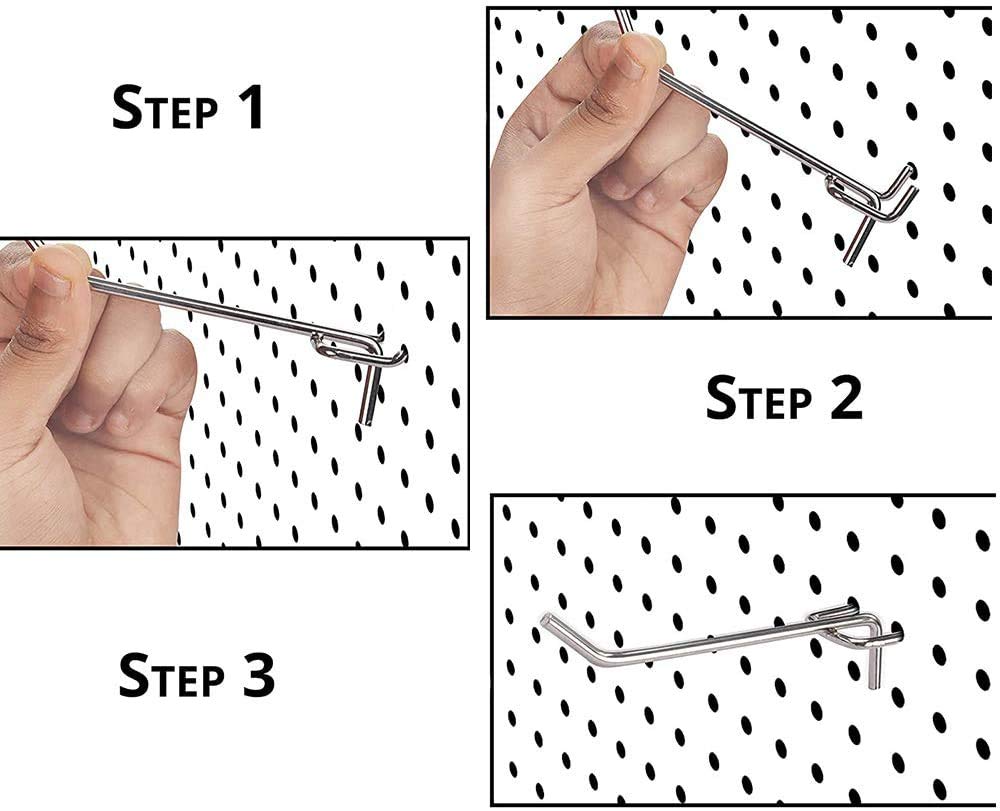 50 Pezzi Ganci per Pannello Forato, 25mm Ganci per Pegboard in Metallo per Scaffali di Supermercati,Negozi di Ferramenta,Spazi attrezzi,lunghezza 10cm/5 cm