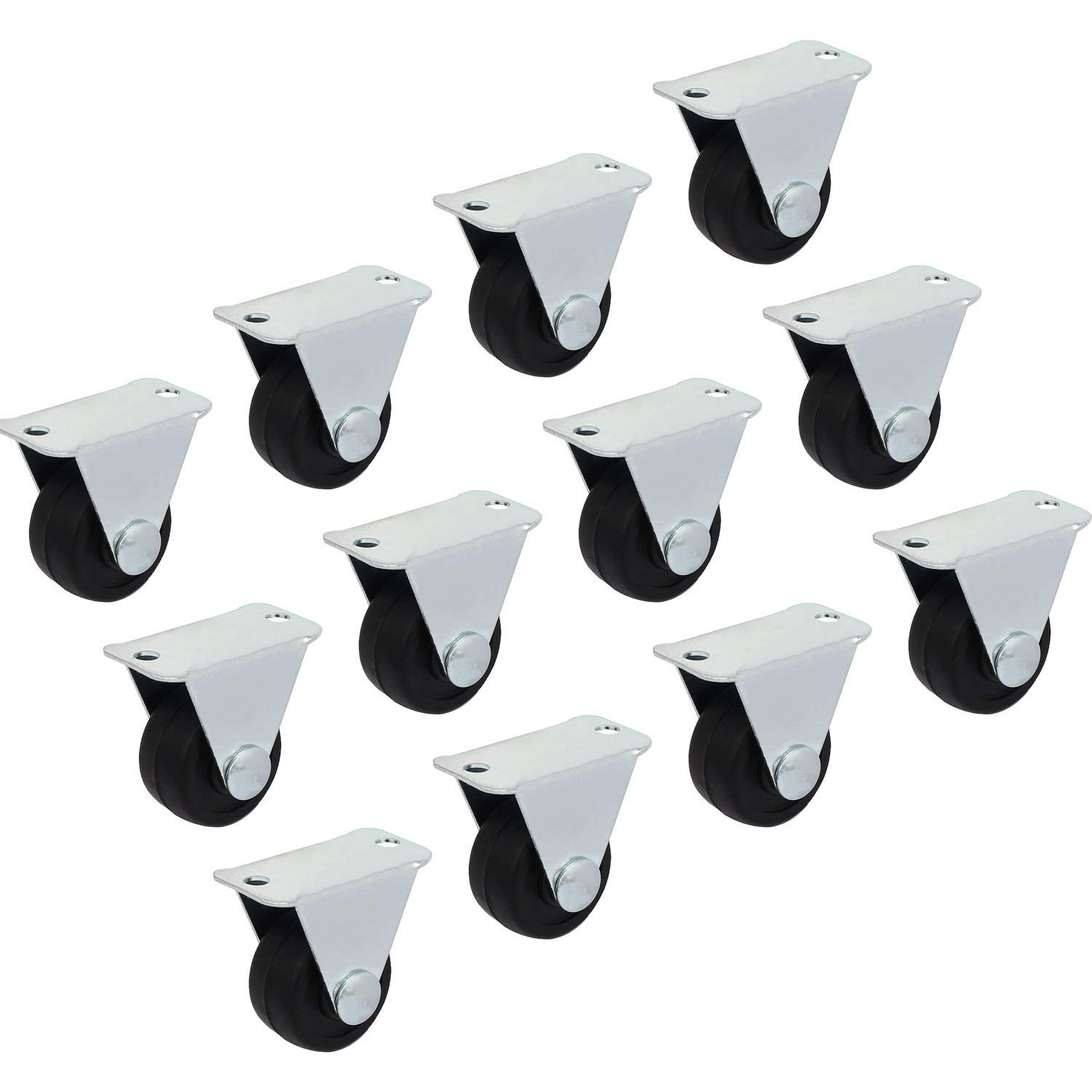 XMHF 12 Pack 1-inch Dia Rubber Single Wheel Rigid Non-Swivel Top Plate Fixed Casters Mute Black