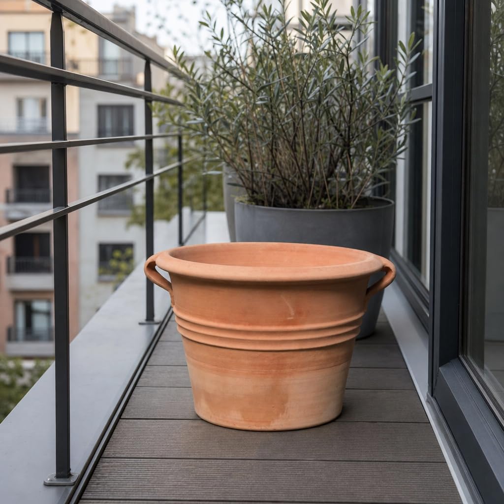 Sorbus Pot de fleurs en terre cuite avec poignées et trou de drainage, pot de fleurs et pot de fleurs en différentes tailles Ø 41-63 cm pour jardin, terrasse et balcon, design méditerranéen (41 cm de