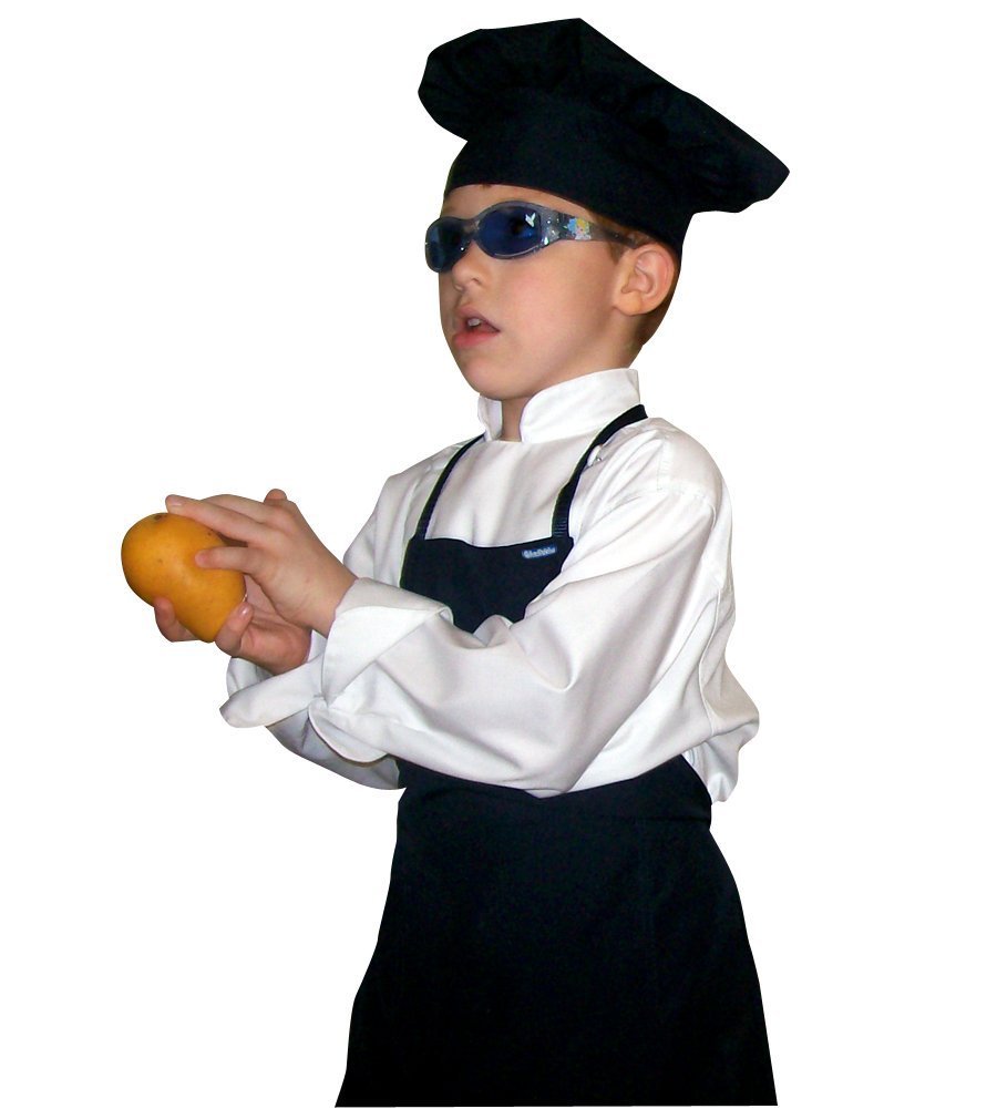 CHEFSKIN Small Children Kids Jet Black Chef Set Apron & Adjustable Hat Quality Lite