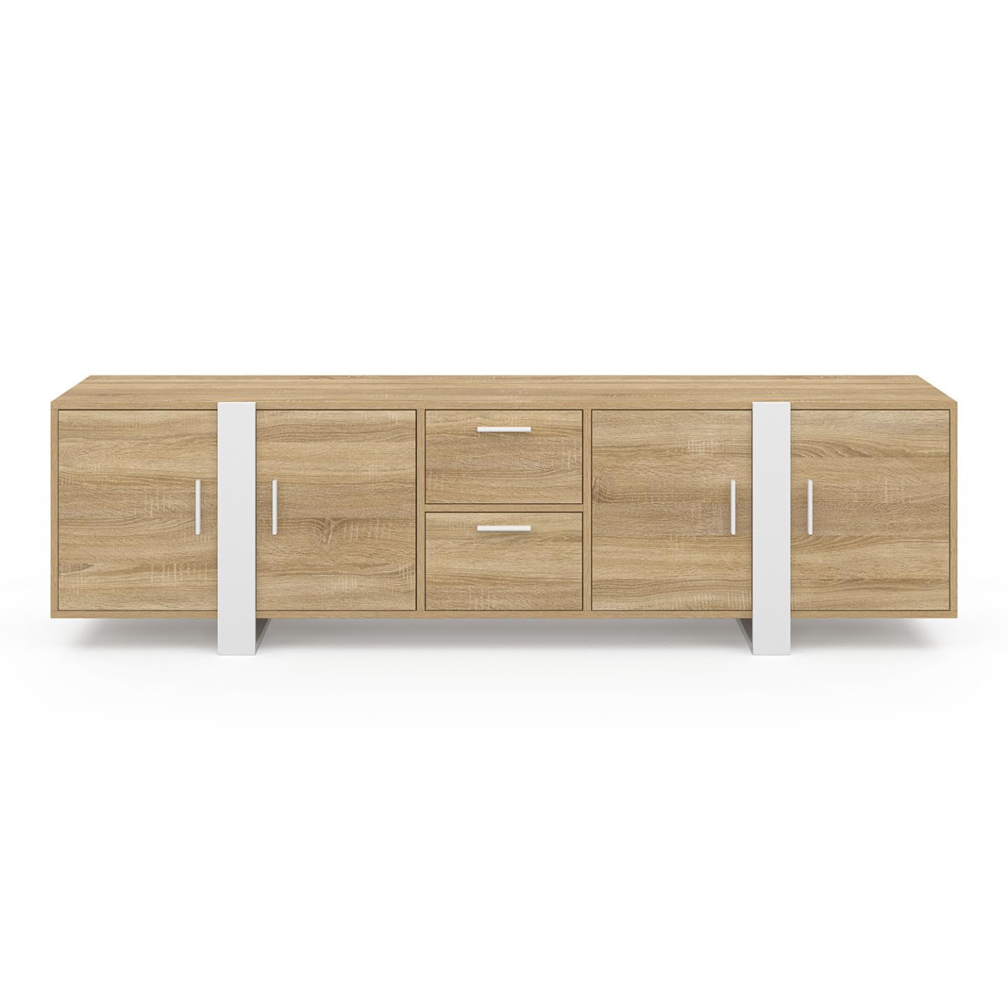 IDMarket - Meuble TV 180 cm Phoenix 4 Portes + 2 tiroirs Bois et Blanc