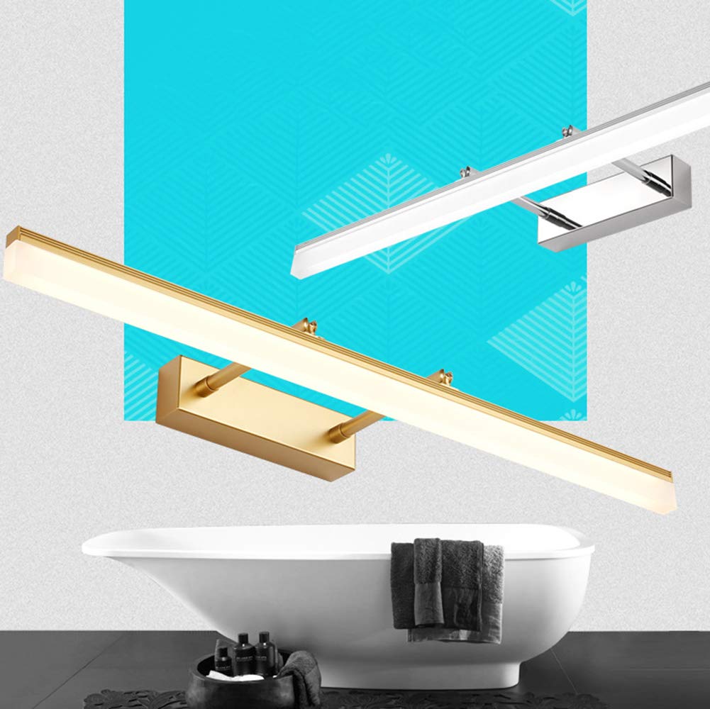 Strecken,Rechteck Spiegellampe Golden LED Spiegelleuchte 180 ° Drehung Spiegel Frontlicht Wasserdicht Beschlagfrei Badezimmer Toilette Schminktisch Beleuchtung,Warmweiß L60CM 14W,40cm warm white