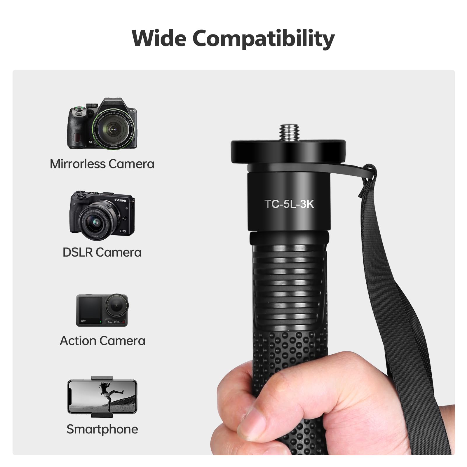 TONYBOO TC-5L Monopiede per fotocamera, monopiede in fibra di carbonio con altezza a 6 sezioni, portatile, compatto, leggero, carico massimo 7,3 kg, supporto per fotocamera per fotografia DSLR Canon