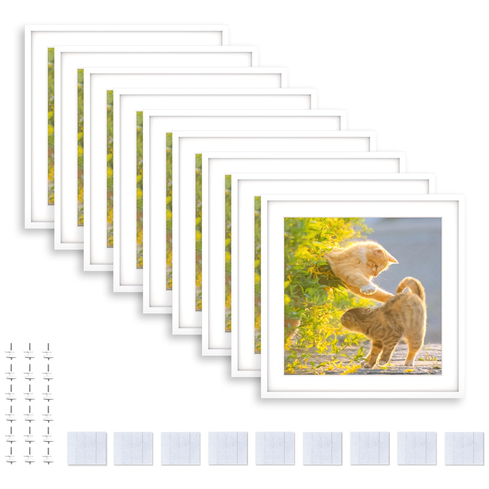 12x12 Picture Tiles | Mix Tiles Picture Frames Stick on Wall | Photo Tiles Peel and Stick Picture Frames as Gallery Wall Frame Set (White - 9 Pcs)