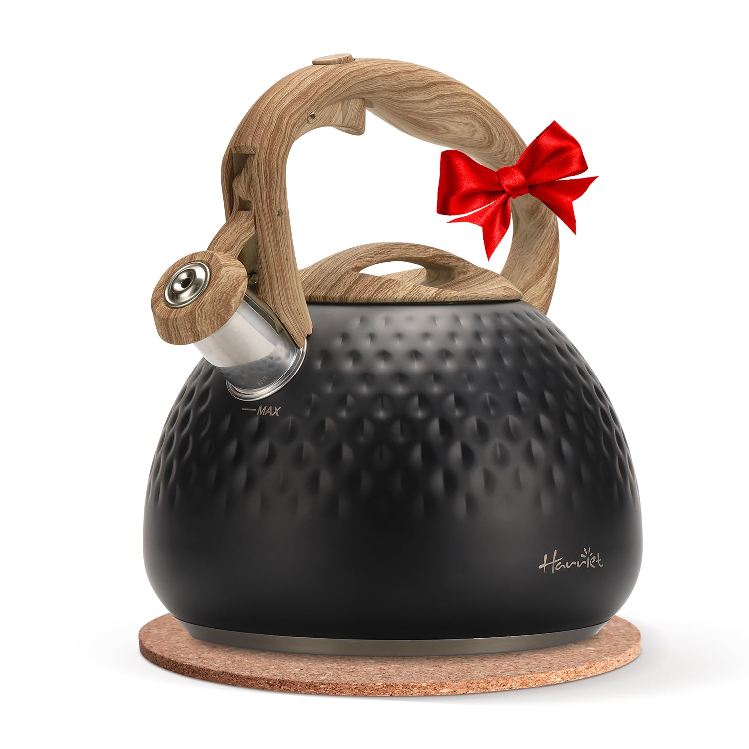 Tea Kettle - 2.5 QT Tea Pot for Stove Top, Whistling Tea Kettle with 5-Layers Durable Bases - Food Grade Stainless Steel Kettles with Hot-Resistant Handle Gas Electric Applicable, Black