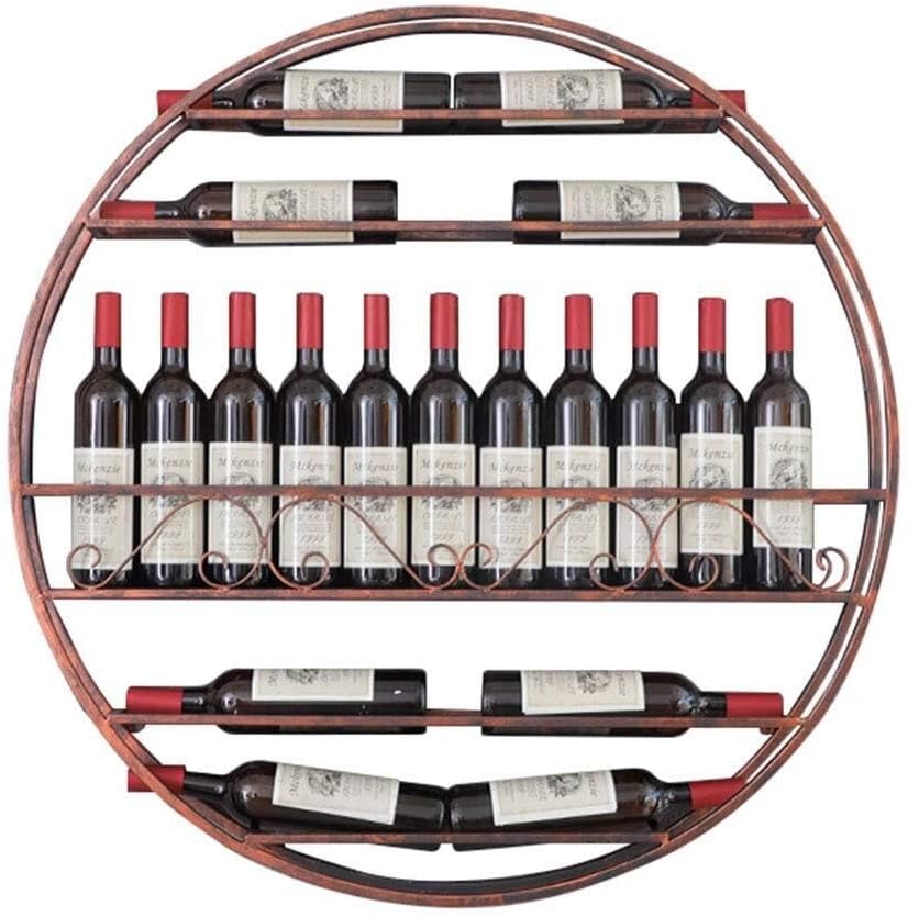 Storage Rack Retro Round Wall Hanging Wine Rack Black/Red Copper/Golden American Style Wine Bottle Racks Bar Display Metal Vintage Decoration Shelf Bar Dining Room Furniture Shelves ( Size : Red Coppe