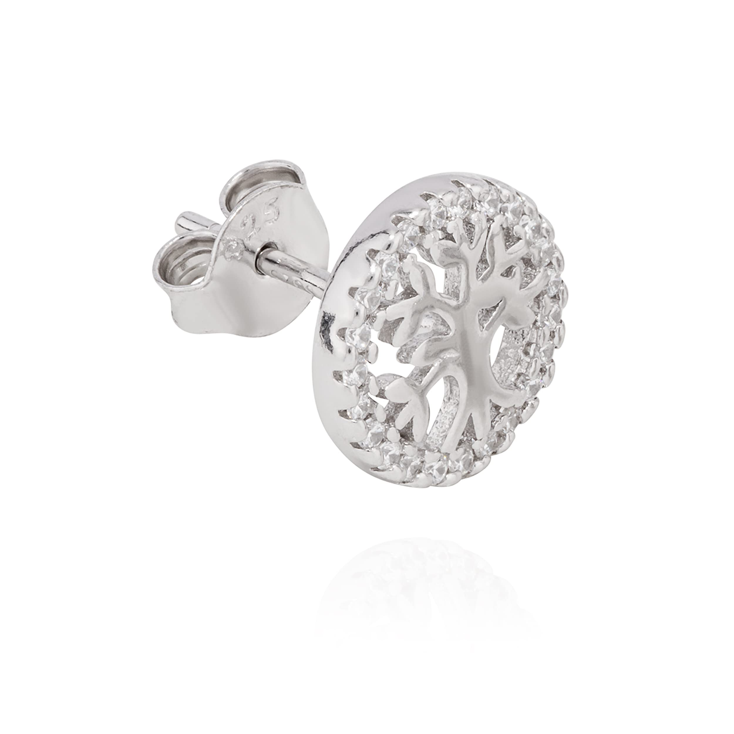 NKlaus Orecchini a perno singolo Albero della Vita 925 Argento Zirconia Bianco 10mm Uomo Orecchino 11200