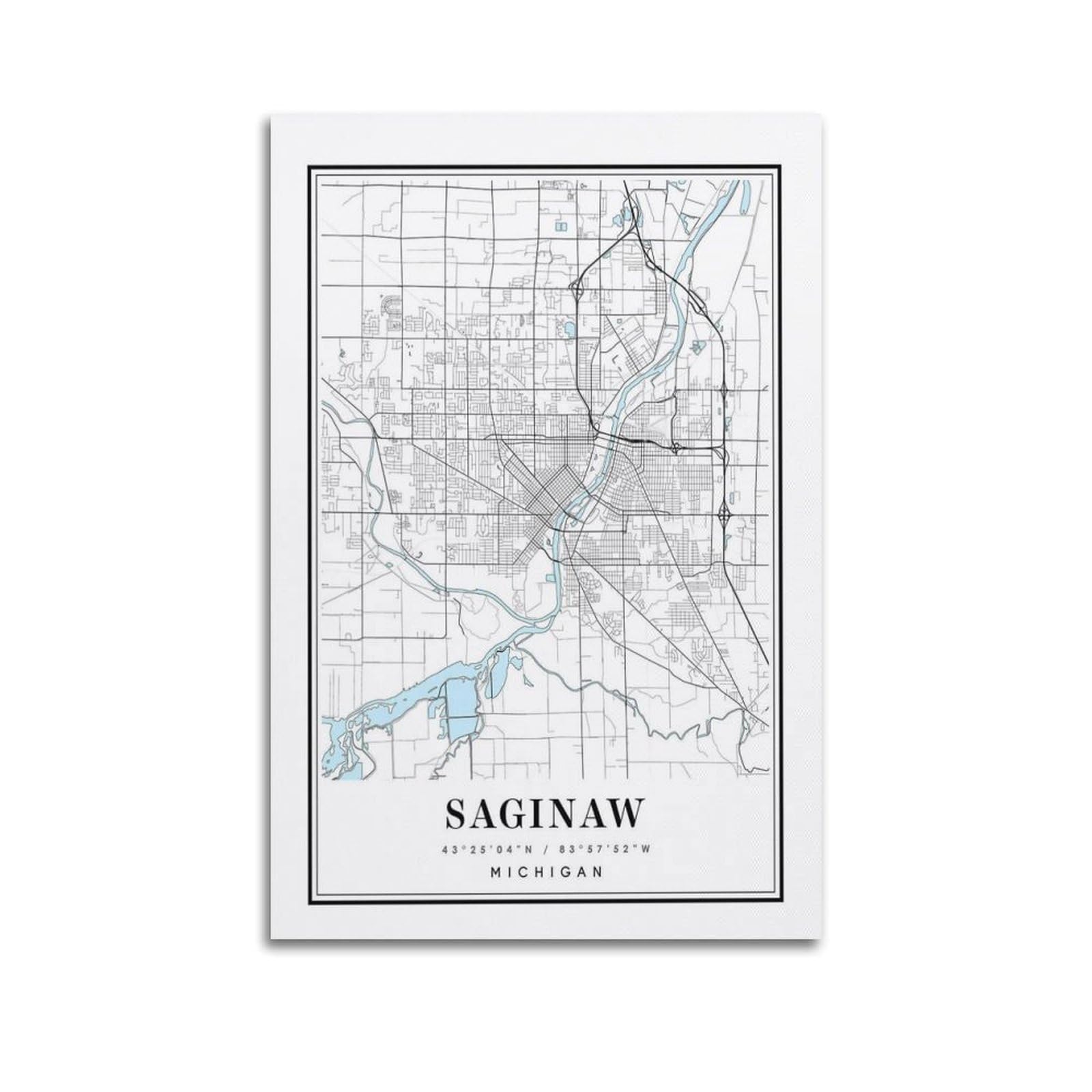 xiaoxiaoshen Saginaw Michigan Map Canvas Poster Wall Art Prints Room Aesthetic Murals Bedroom And Living Decorations 20x30inch(50x75cm)