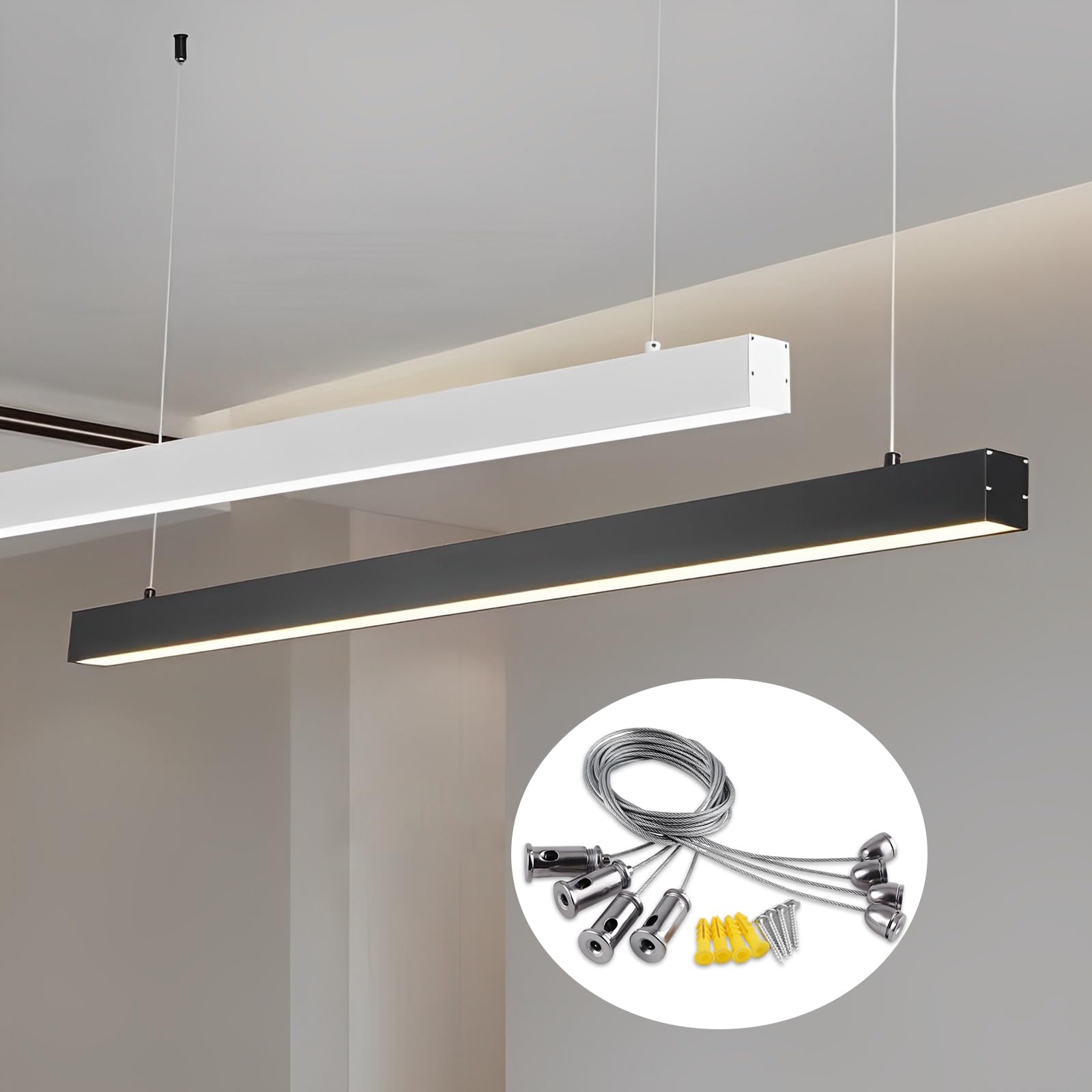 Zliger Suspension Mounting Kit with Steel Cable, 8 Pieces, 1.5 mm x 1 m for LED Ceiling Panel, Silver, 1000 mm x 15 mm - Image 4