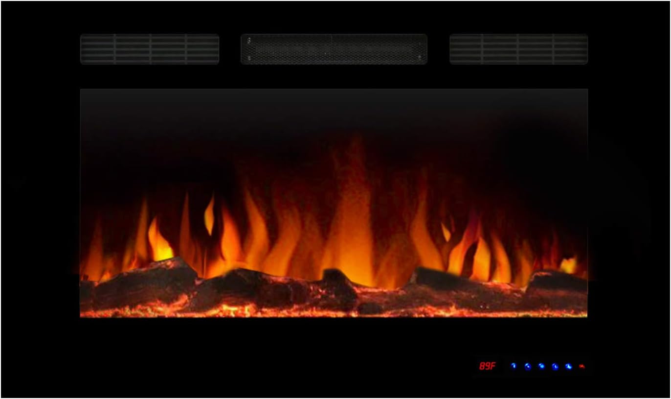 - Valuxhome Electric Fireplace, 36 Inches Recessed Fireplace, in Wall Electric Fireplaces with Remote Control, Overheating Protection, Logset and Crystal, Touch Screen, 1500W/750W, Black