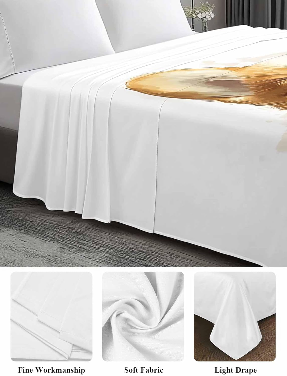 Sitting Puppy Cartoon Full Size Sheets - Hotel Quality Full Flat Sheet Only 1 Pack, Watercolor Cute Dog Animal Soft Bed Sheet Brushed Microfiber Bedding Top Sheets for Home Dorm