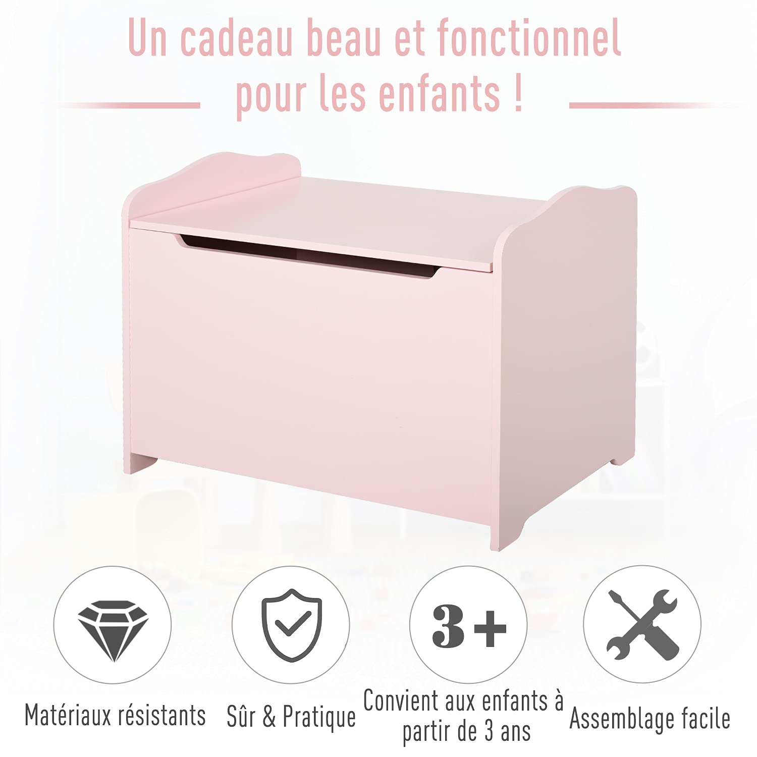 HOMCOM Coffres à Jouets pour Enfants Boîte à Jouets 60L x 40l x 48H cm Rose