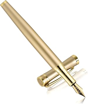 Fountain Pen, Medium Nib, Includes 8 Ink Cartridges [Black & Blue] & Ink Converter, Calligraphy Pen, Consistent Writing, Nice Pens - Gold