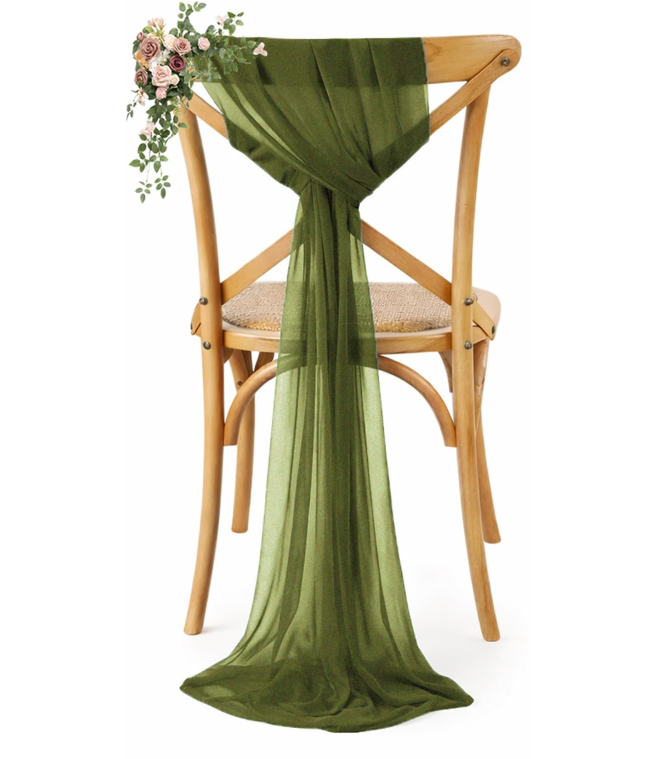 VDS Pack of 125, Olive, Sheer Chiffon Chair Sashes Bows Chair Cover Back Tie Ribbon for Wedding Birthday Baby Shower Engagement Ceremony Event Party Banquet Restaurant Dining Chair Decoration