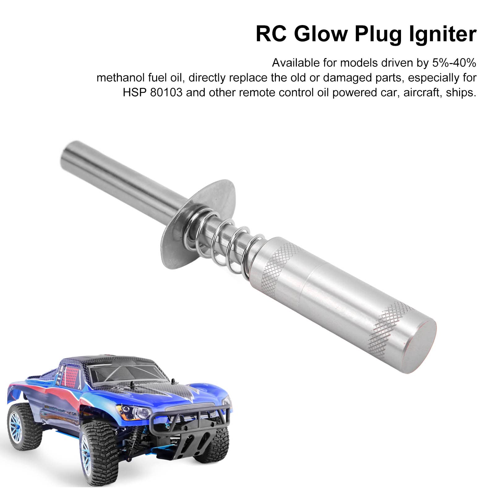 Glow Plug Igniter, Aleación de Aluminio RC Starter Kit, RC Engine Glow Plug Igniter for RC Oil-Fueled Car Boat Engine (Plata)