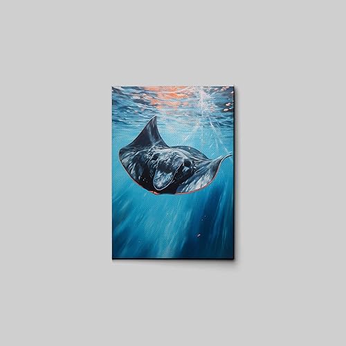 Miniatura 3 de Nautical Print on Canvas for Wall Decor, Ocean Fish Manta Ray Canvas Wall Art, Beach Print for Wall Hang, Turquoise Coastal Pictures Wall Decor,