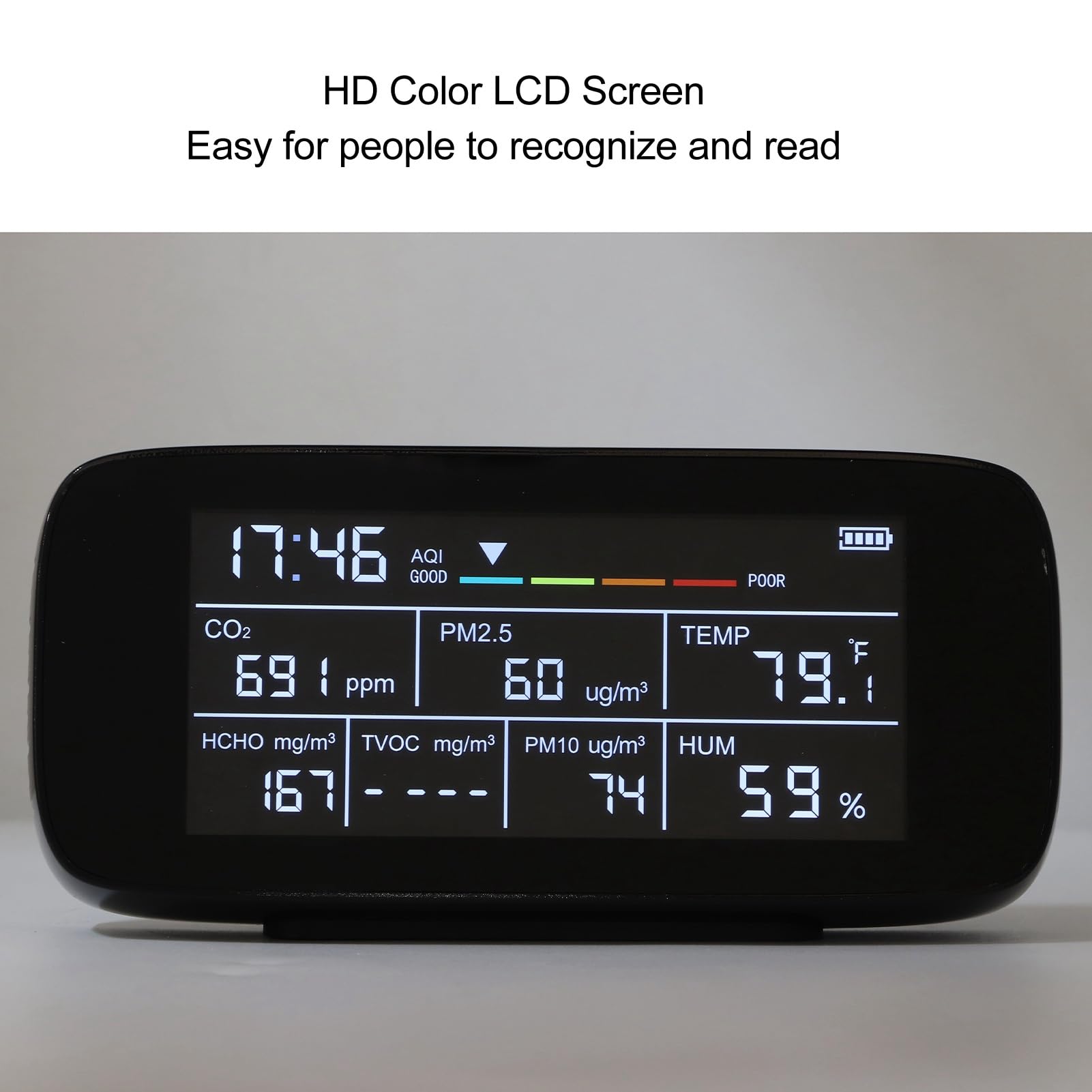 Air Quality Monitor PM2.5 PM10 CO2 TVOC Temperature Humidity Time Display Multi Functional Indoor Air Tester