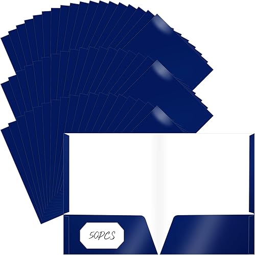 Jutom 50 carpetas de papel brillante con 2 bolsillos, carteras laminadas de papel brillante, tamaño carta, carpetas de presentación con bolsillos