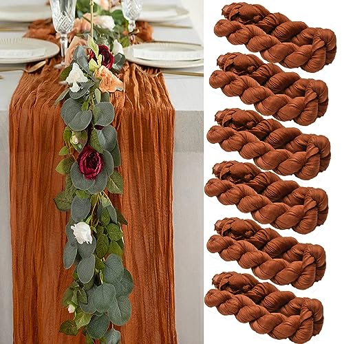 Treesunshine 6 Pack 10FT Cheesecloth Table Runner, Hessian Table Runner for Wedding Decor Gauze Tablecloth, Tartan Tablecloth