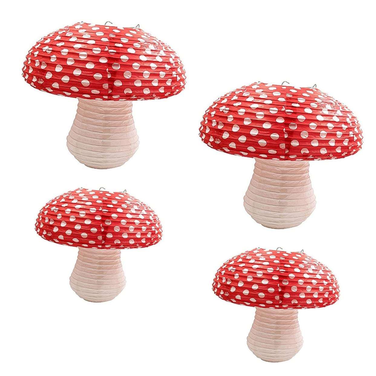 Lampade Cinesi a Forma di Fungo in Carta 4 Pezzi Rosse
