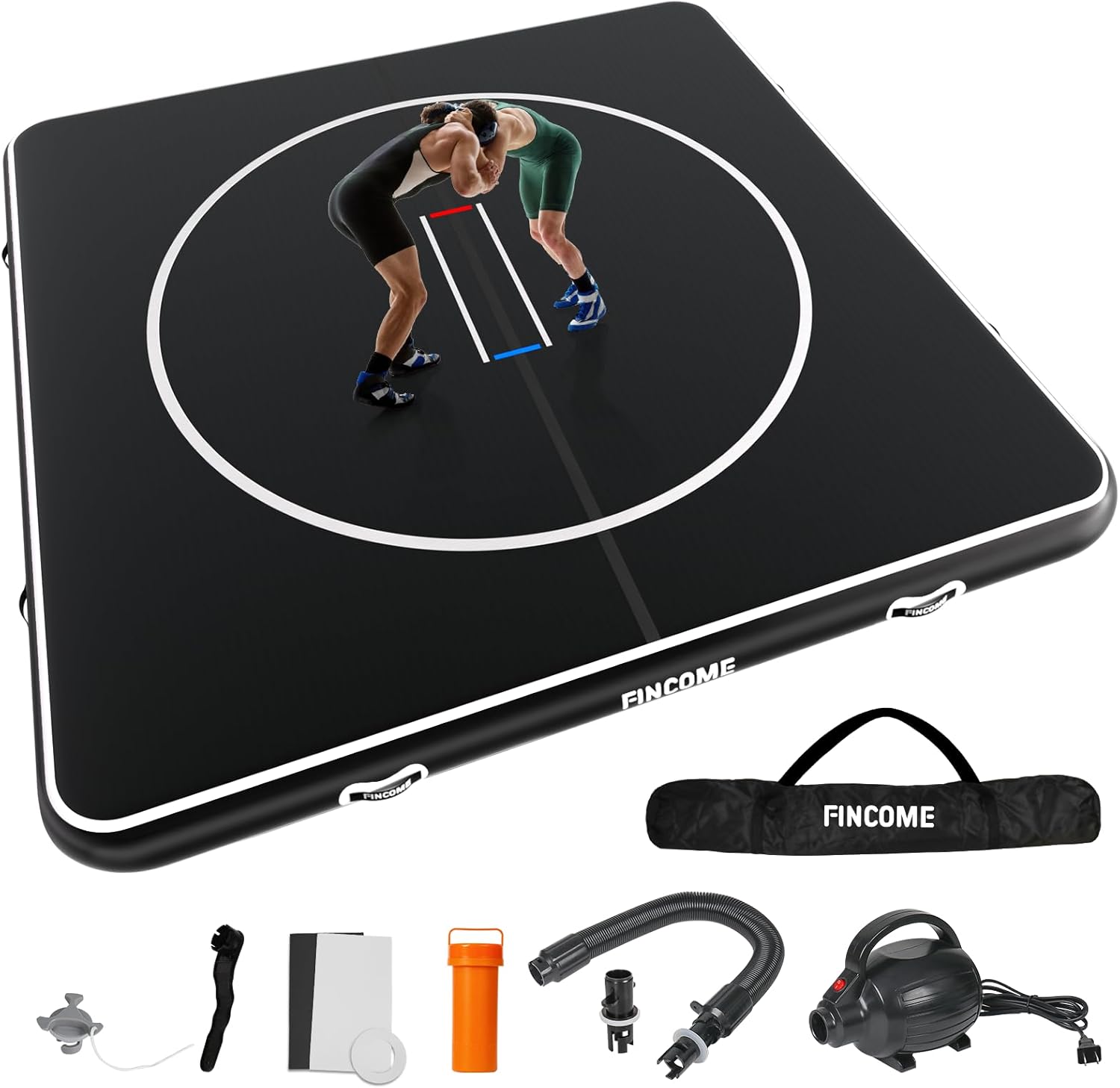 Inflatable Wrestling Mat 16ft/13ft/10ft, 4" Thick Foldable Jiu Jitsu Mats Wrestling Mats for Home Outdoor Indoor, Waterproof PVC Mat for Gymnastics, BJJ, MMA, Grappling, Judo, Boxing Black 10FT*10FT*3.94inch