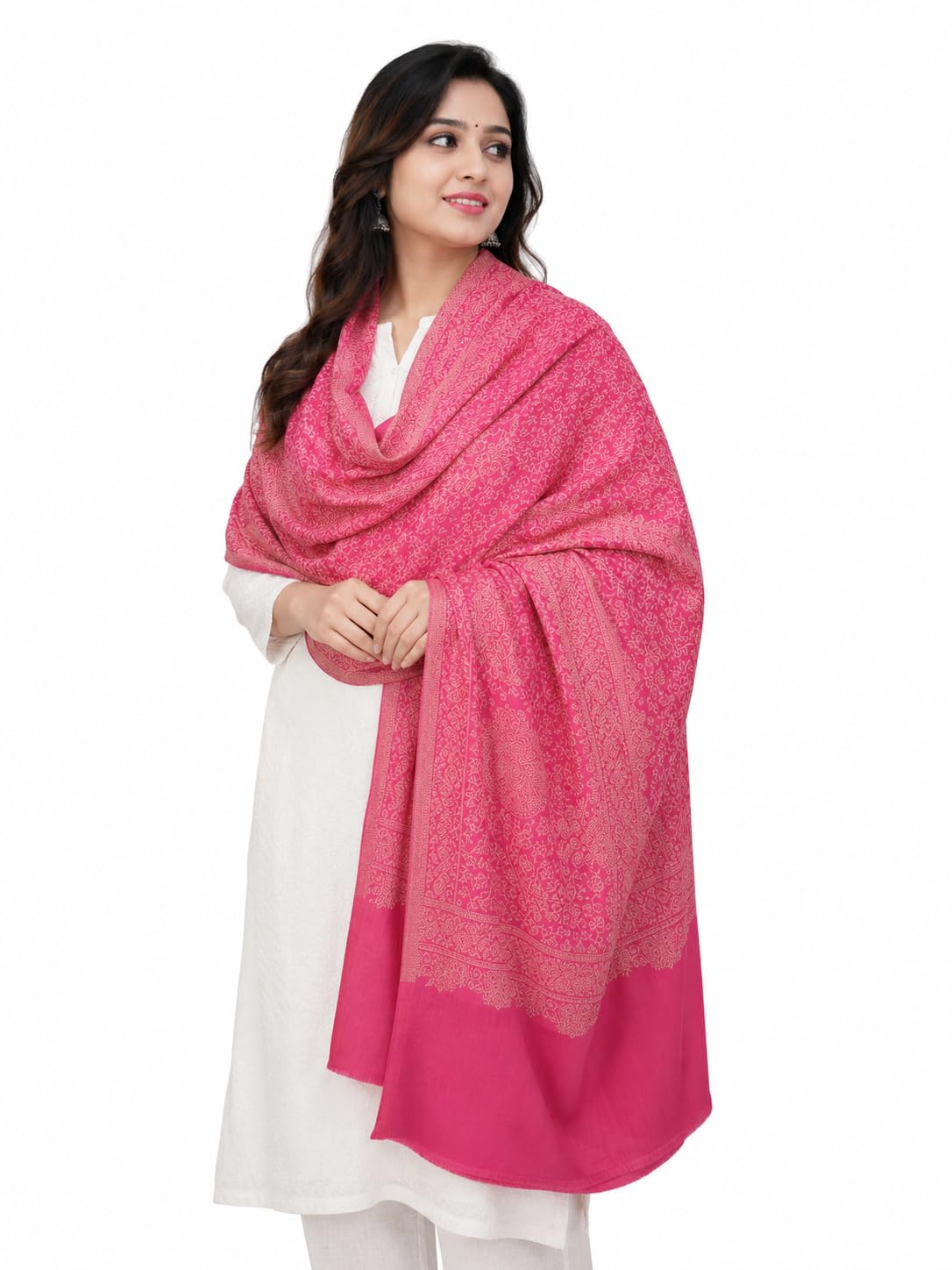 Women's Wool Blend Paisley Pink Shawl for Winter-image-20