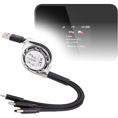 BoxWave Cable Compatible with Cricket Turbo Hotspot 2 - AllCharge miniSync, Retractable, Portable USB Cable - Jet Black