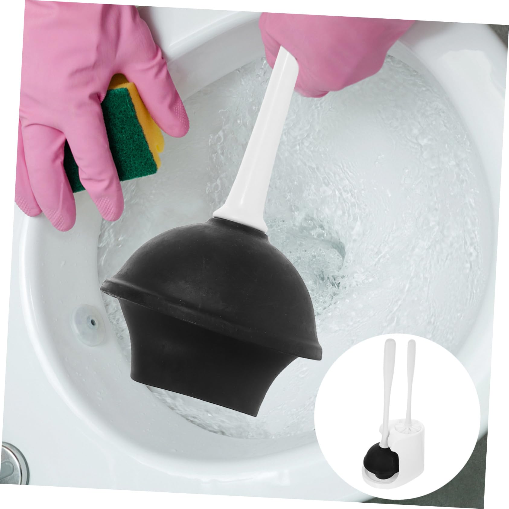 UKCOCO Juego de Escobilla de Inodoro Material ABS Resistente con Soporte y Émbolo de Goma y Diseño Elegante Blanco Limpieza para Baño