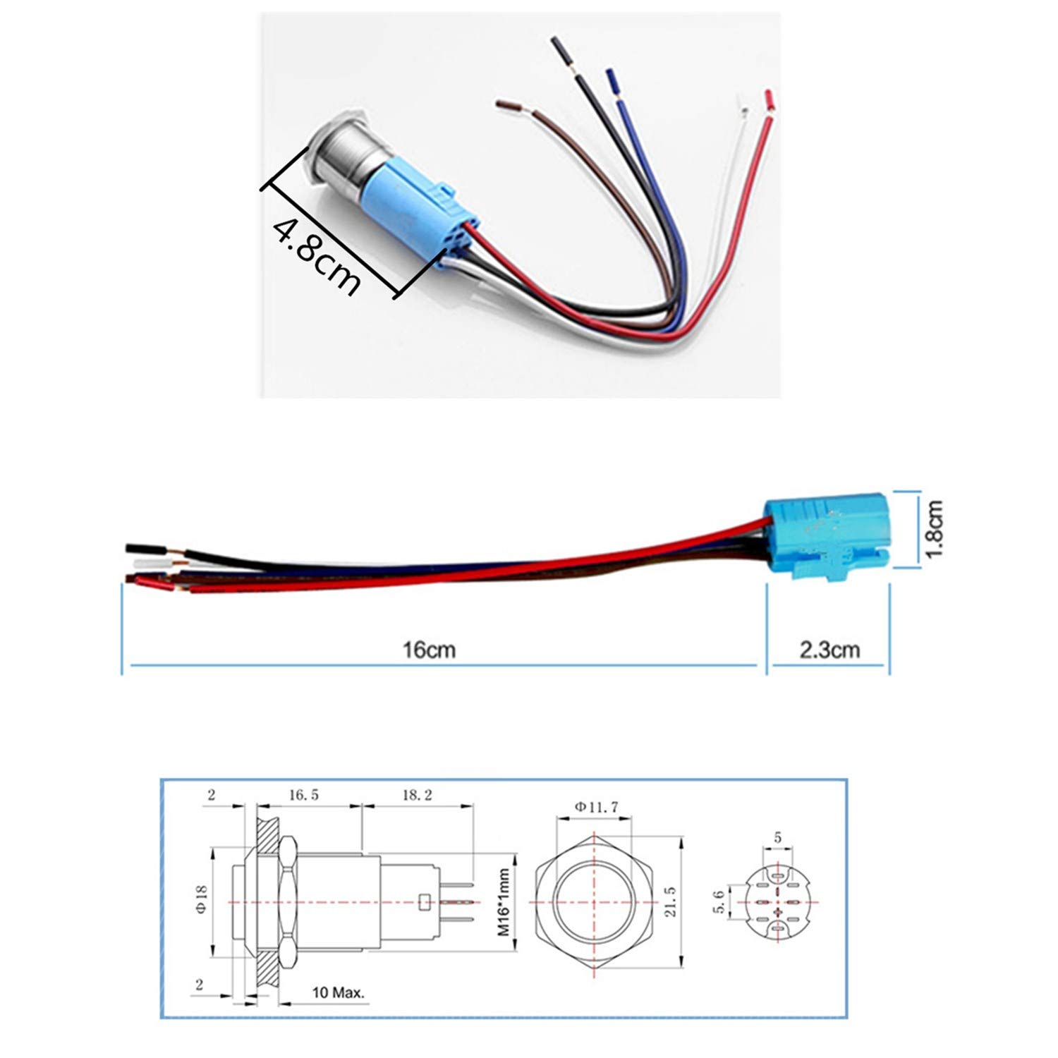 Viping Car Horn Button Switch momentary Push Button Switch 12V 16mm LED