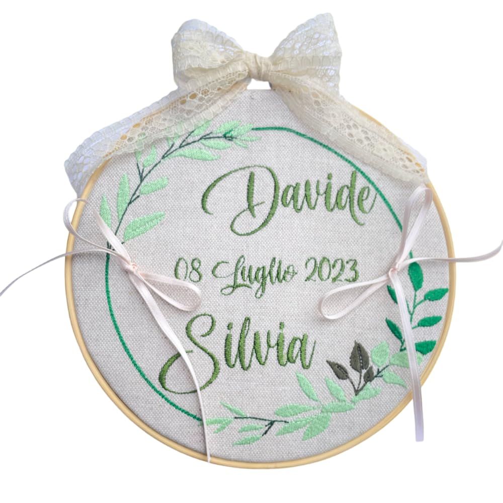Generico - Porta Fedi in Telaio con ricamo personalizzato - Porta Fedi Nuziali - 18 cm (Ulivo)