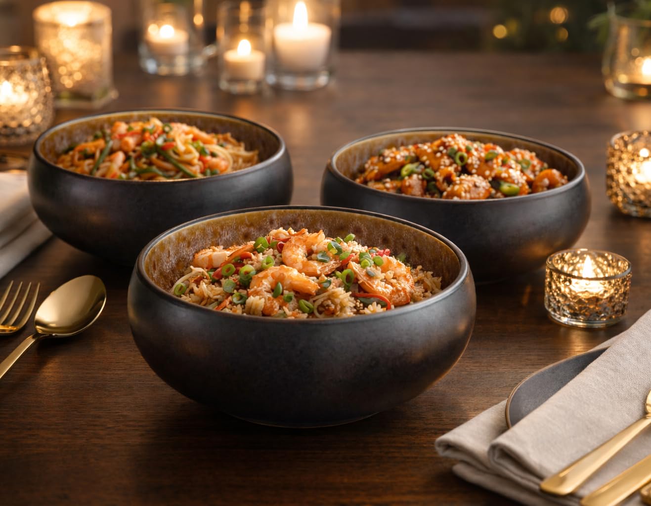 Bol Petit Dejeuner Assiettes Service de Table Céramique Bowls Grès de Qualité - Fait à la main - 4 pièces ∅ 15,5 cm-Résistant-va au lave-vaisselle micro-ondes - Vaisselle et arts de la table - Noir