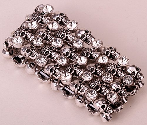 Yacq Women's Skull Stretch Cuff Bracelets - Elastic Band Fit Wrist 7 To 8 Inch - Lead & Nickle Free - Women Biker Jewelry #TOP1