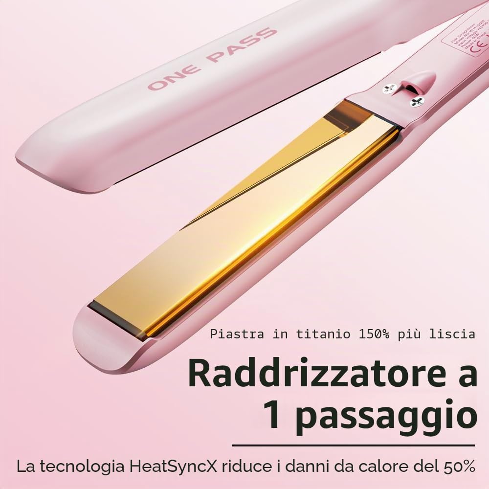 Faszin Piastra per capelli in titanio liscio, riscaldamento rapido in 20 secondi, piastra lisciante agli ioni, display LCD, tensione universale, piastra per capelli 2 in 1 (rosa)