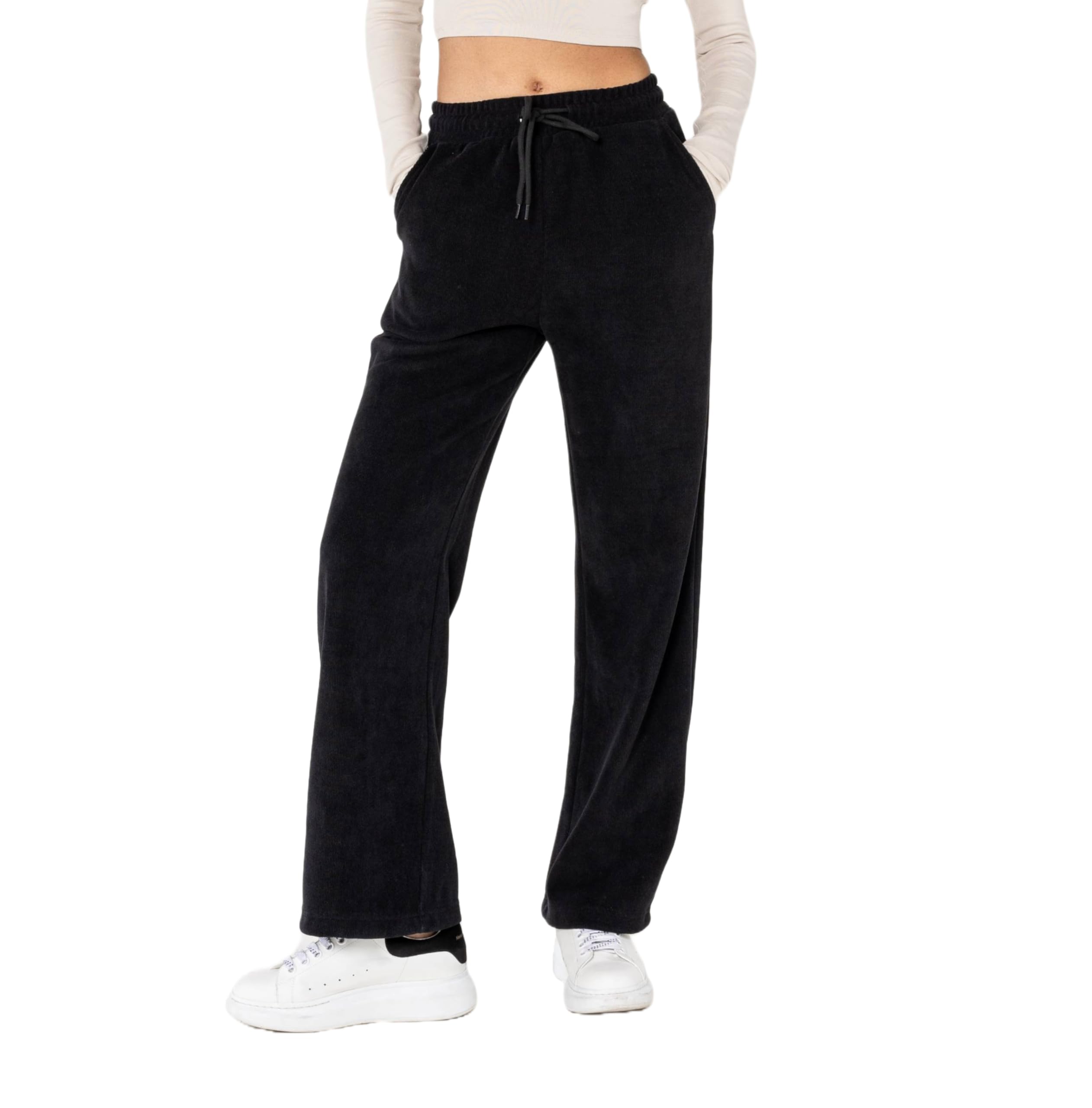 Nina Carter J253 Damen Freizeithose – Samtige Jogginghose Relaxed Fit Cordoptik Hose mit Elastischer Taillenbund und Weites Bein