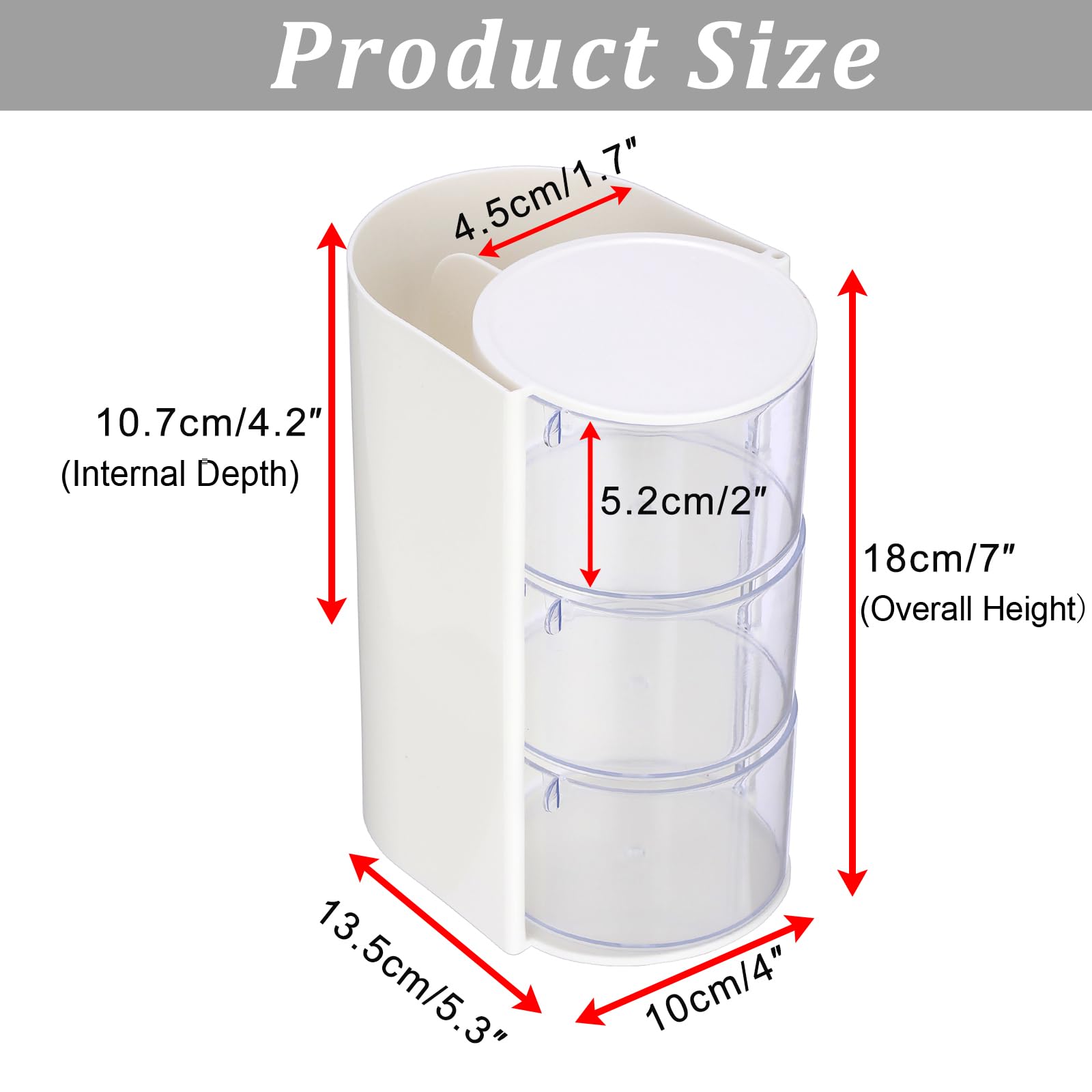 Organizzatore rotante per accessori con porta pettine, in plastica, contenitore per cosmetici, per pennelli da trucco, 3 strati, bianco